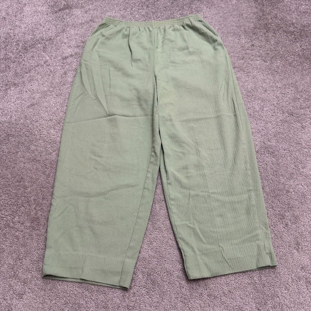 Blair Textured Seersucker Pull On Cropped Pants Womens 16 Sage Green Trouser